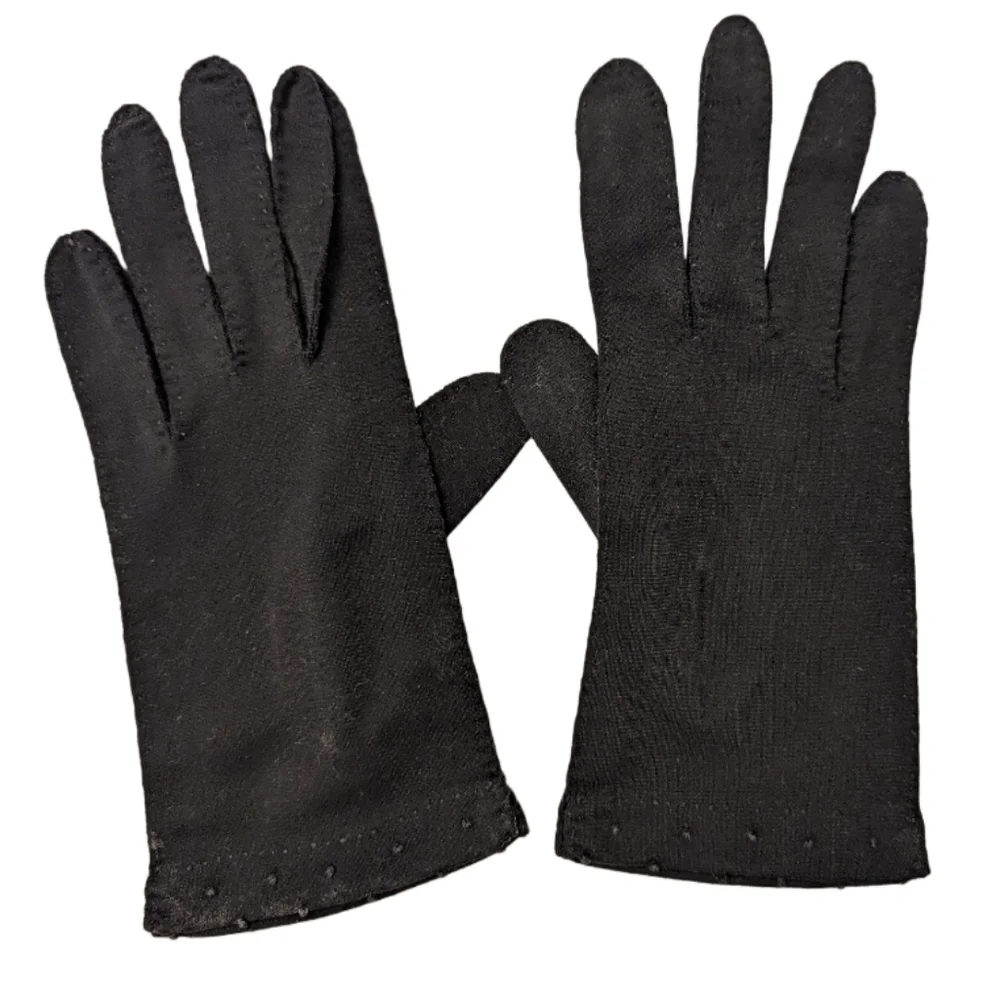 VINTAGE Black Fancy Retro Gloves Medium Evening